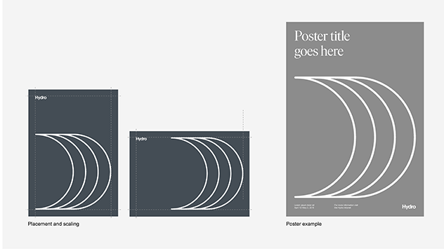 white sail on dark blue and dark gray backgrounds, typography, scale and placement indicated.